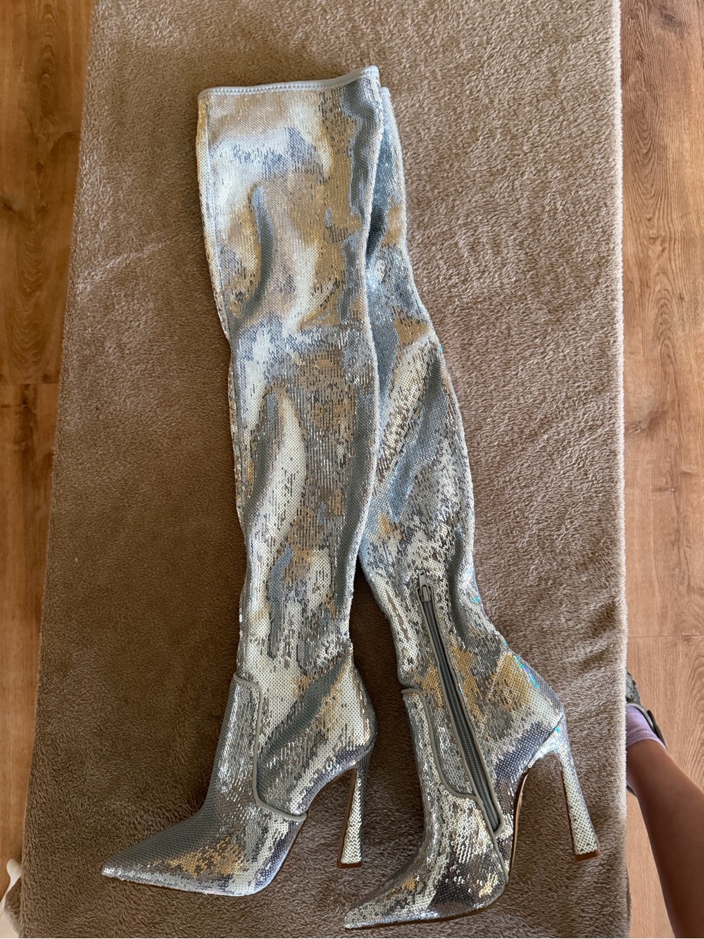 Steve Madden Silver Sequin Over-the-Knee High Heel Boots